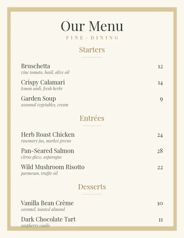 Our Menu